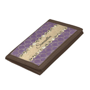 Purple and Gold Foil Diamond Bling      Tri-fold Wallet