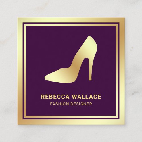 Purple and Gold Foil High Heels Stilettos Square Business Card