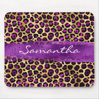 Purple and Gold Foil Leopard Brush Stroke Mouse Pad