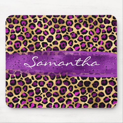 Purple and Gold Foil Leopard Brush Stroke Mouse Pad