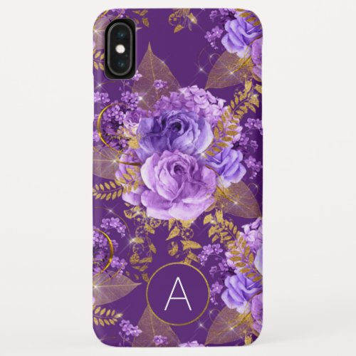 Purple and Gold Foil Monogram Floral Pattern iPhone XS Max Case