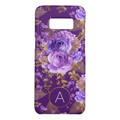 Purple and Gold Foil Monogram Floral Pattern Case-Mate Samsung Galaxy S8 Case
