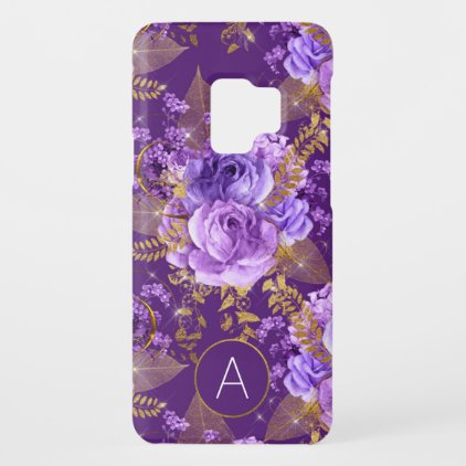 Purple and Gold Foil Monogram Floral Pattern Case-Mate Samsung Galaxy S9 Case