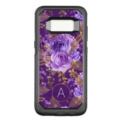 Purple and Gold Foil Monogram Floral Pattern OtterBox Commuter Samsung Galaxy S8 Case