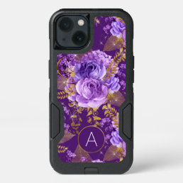 Purple and Gold Foil Monogram Floral Pattern iPhone 13 Case