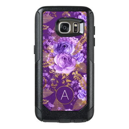 Purple and Gold Foil Monogram Floral Pattern OtterBox Samsung Galaxy S7 Case