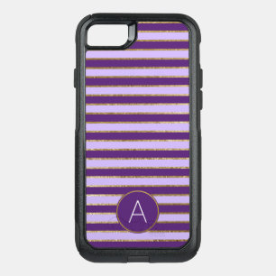 Purple and Gold Foil Stripe Monogram Pattern OtterBox Commuter iPhone SE/8/7 Case