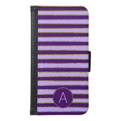 Purple and Gold Foil Stripe Monogram Pattern Samsung Galaxy S6 Wallet Case