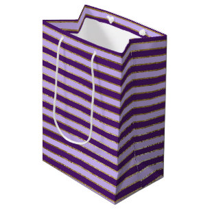 Purple and Gold Foil Stripes Birthday Party Medium Gift Bag