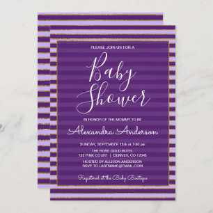 Purple and Gold Foil Stripes Girl's Baby Shower Invitation