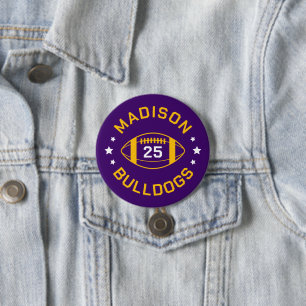 Purple and Gold Football Player Jersey Number Button