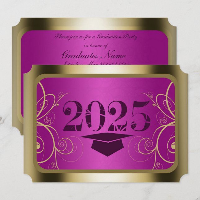 Purple and Gold Frame Graduation Party Invitation (Front/Back)