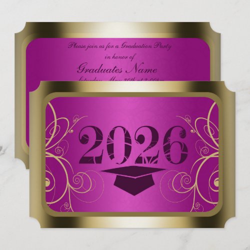 Purple and Gold Frame Graduation Party Invitation