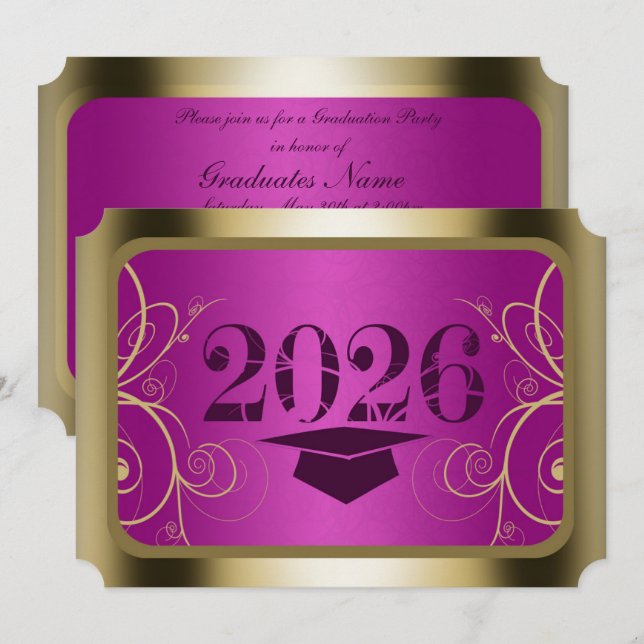 Purple and Gold Frame Graduation Party Invitation (Front/Back)