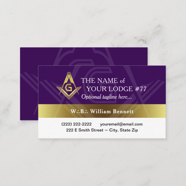 Purple and Gold Freemason Grand Lodge Masonic Business Card (Front/Back)
