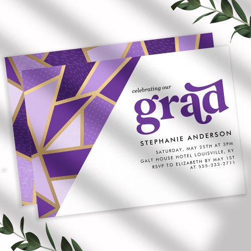 Purple And Gold Geometric Graduation Party Invitation