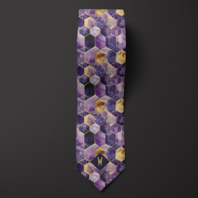 Purple and Gold Geometric Monogram Neck Tie (Creator Uploaded)