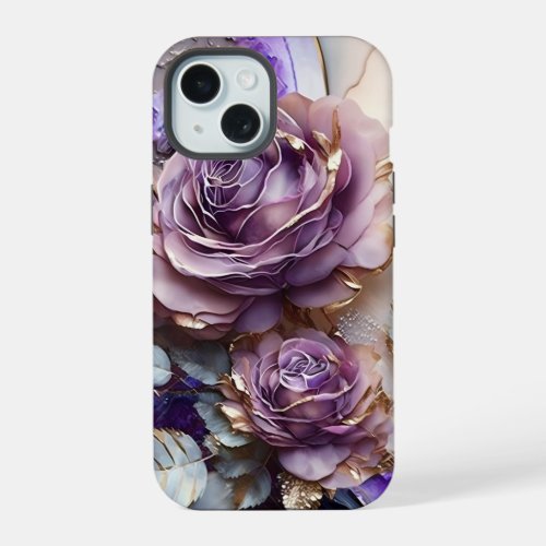 Purple and Gold Giant Roses  iPhone 15 Case