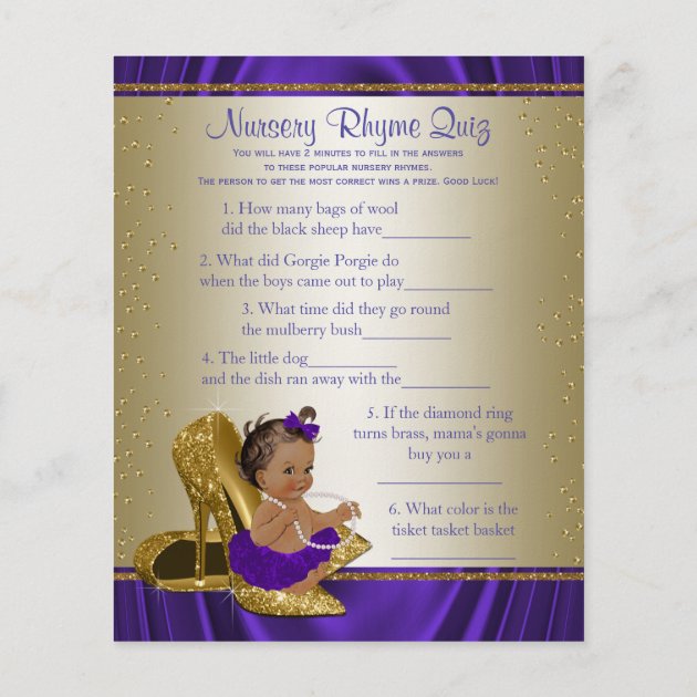 Purple And Gold Girl Baby Shower Games Flyer