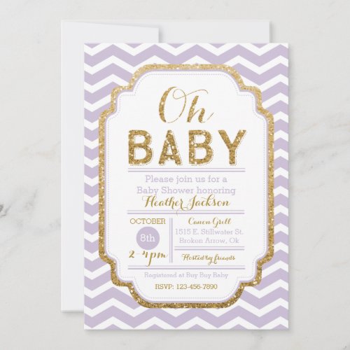 Purple and Gold Girl Baby Shower Invitation