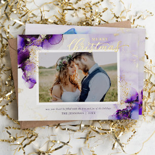 Purple and Gold Glam 2 Photo Foil Holiday Card