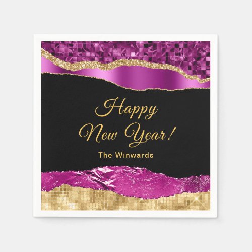 Purple and Gold Glam Tears Happy New Year Napkins