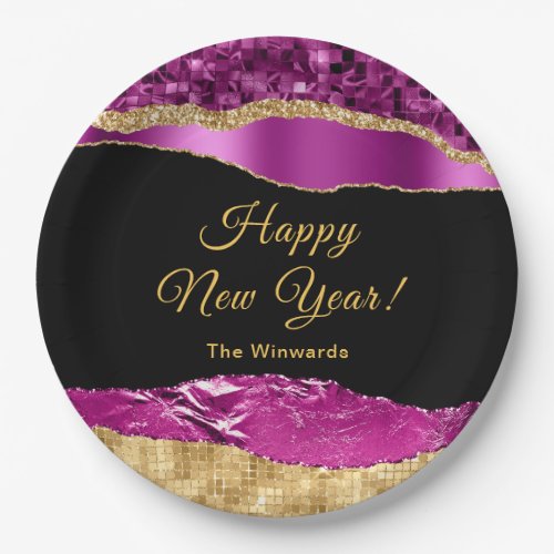 Purple and Gold Glam Tears Happy New Year Paper Plates