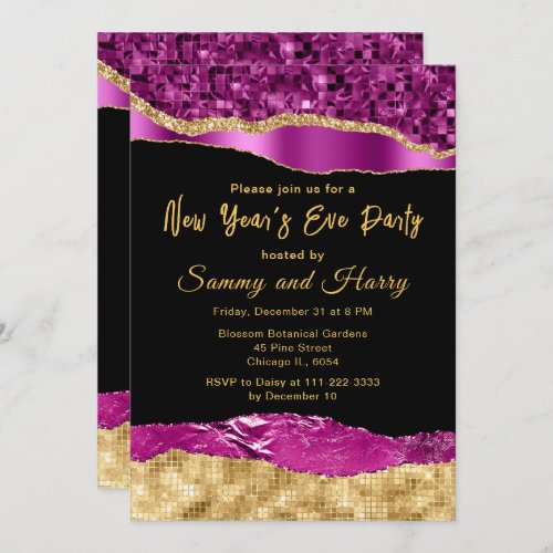 Purple and Gold Glam Tears New Years Eve Party Invitation