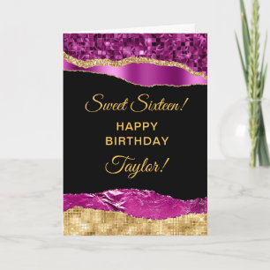 Purple and Gold Glam Tears Sweet Sixteen Card
