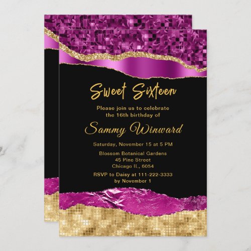 Purple and Gold Glam Tears Sweet Sixteen Invitation