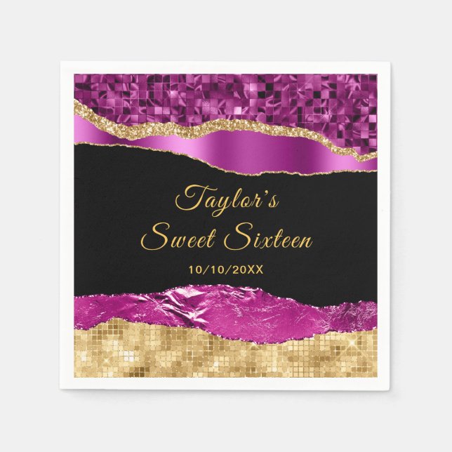 Purple and Gold Glam Tears Sweet Sixteen Napkins (Front)