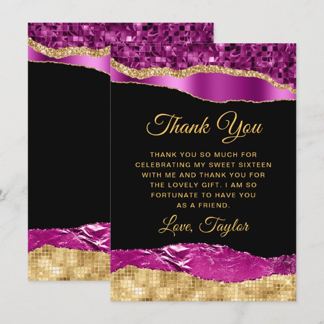 Purple and Gold Glam Tears Sweet Sixteen Thank You Card (Front/Back)