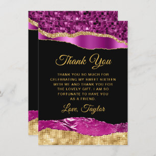Purple and Gold Glam Tears Sweet Sixteen Thank You Card
