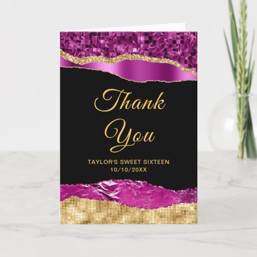 Purple and Gold Glam Tears Sweet Sixteen Thank You Card