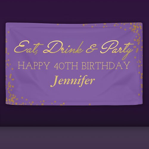 Purple and Gold Glamor Adult Happy Birthday Banner