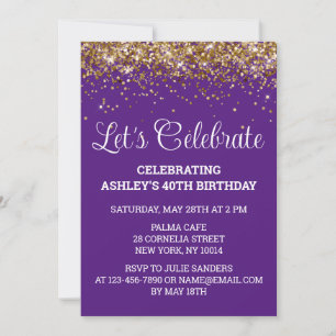 Purple and Gold Glitter 40th Birthday Party Forty Invitation