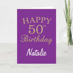 Purple and Gold Glitter 50th Birthday Card