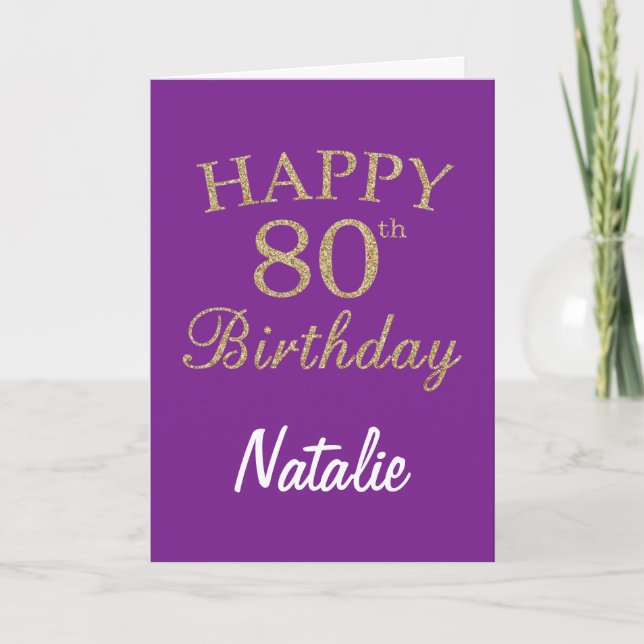 Purple and Gold Glitter 80th Birthday Card (Front)