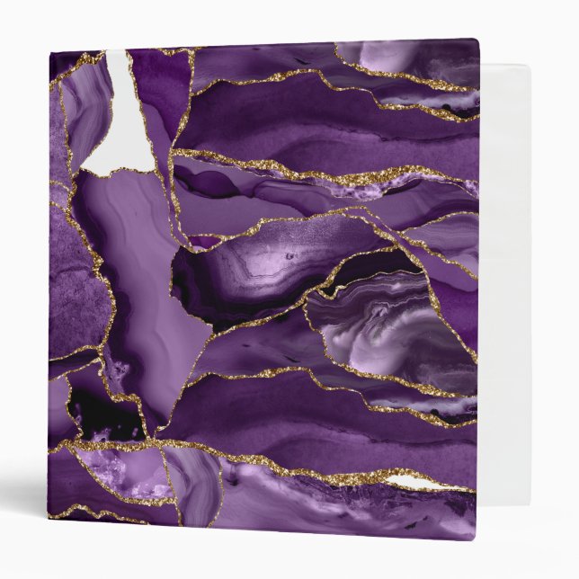 Purple and Gold Glitter Agate 3 Ring Binder (Front/Inside)