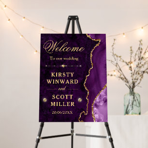 Purple and Gold Glitter Agate and marble Wedding Foam Board