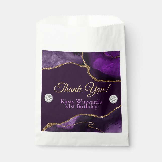 Purple and Gold Glitter Agate Birthday Party Favor Bag (Front)