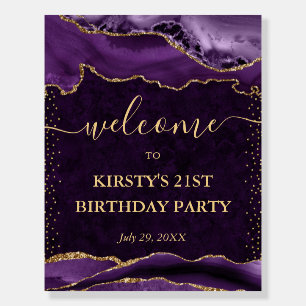 Purple and Gold Glitter Agate Birthday Welcome Foam Board