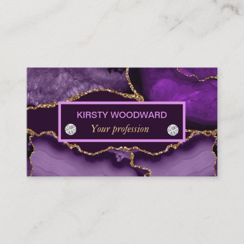 Purple and Gold Glitter Agate Business Card