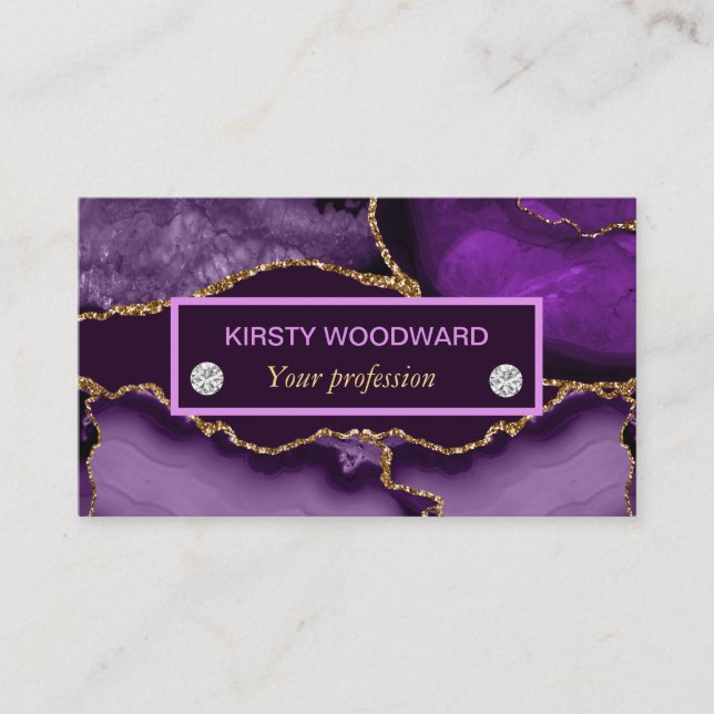 Purple and Gold Glitter Agate Business Card (Front)