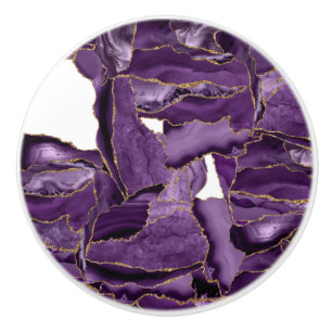 Purple and gold glitter agate ceramic knob