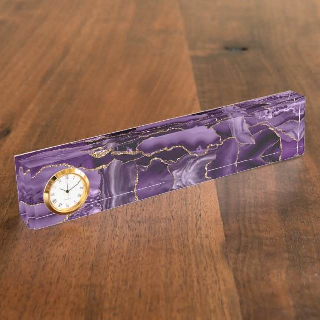 Purple and gold glitter agate desk name plate (Side)