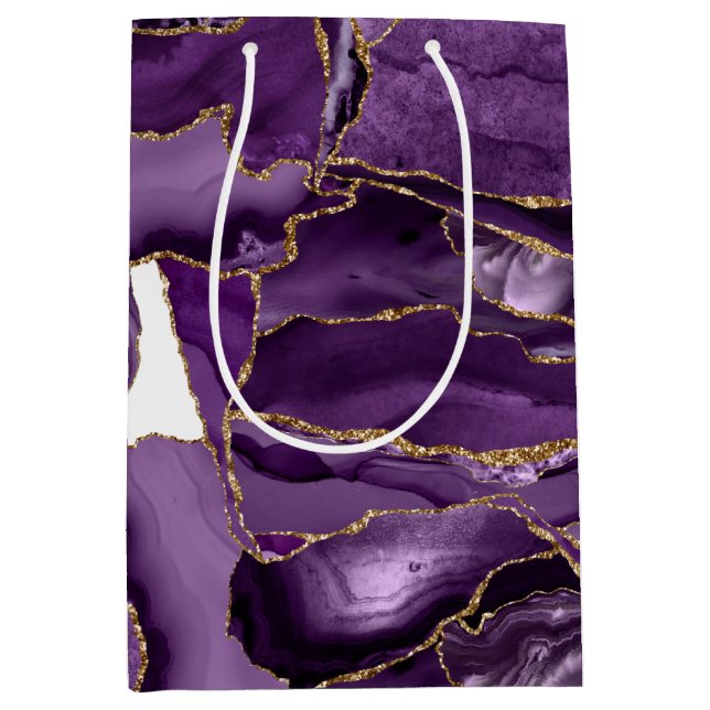Purple and gold glitter agate medium gift bag (Front)