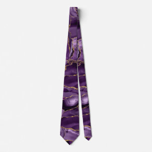 Purple and gold glitter agate neck tie