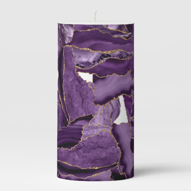 Purple and gold glitter agate pillar candle (Front)