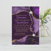Purple and Gold Glitter Agate Quinceanera Invitation (Standing Front)